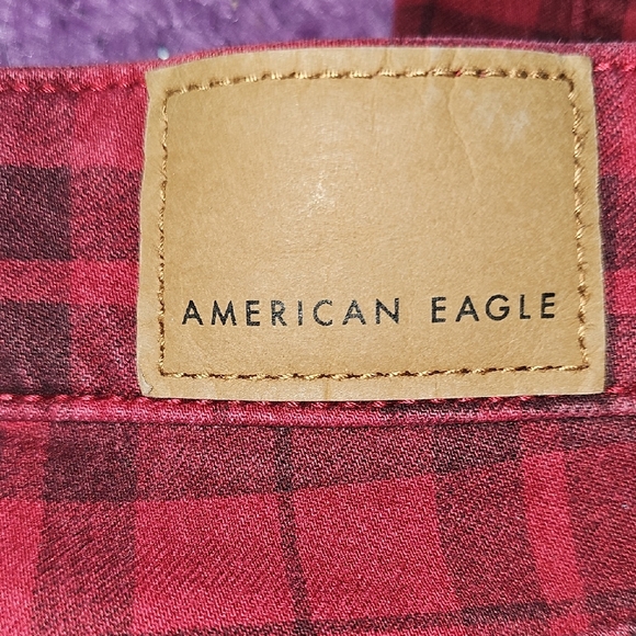 American Eagle Red Plaid Jeans - Picture 3 of 3